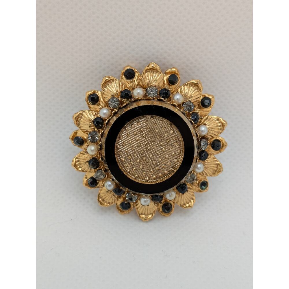 Hatty Carnegie Vintage Gold Tone and Black Bead Brooch/Pin & Pendant Designer